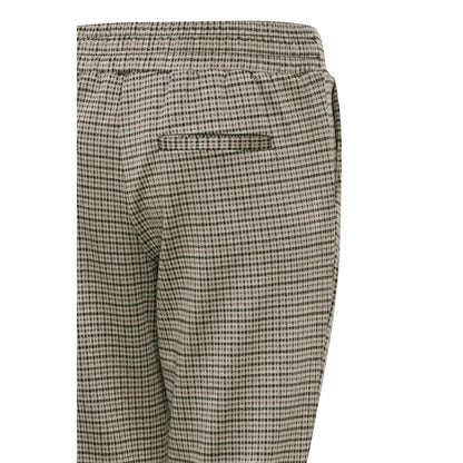 Back view of ICHI Beige Polyester Casual Pants featuring a checked pattern and flat waistband.