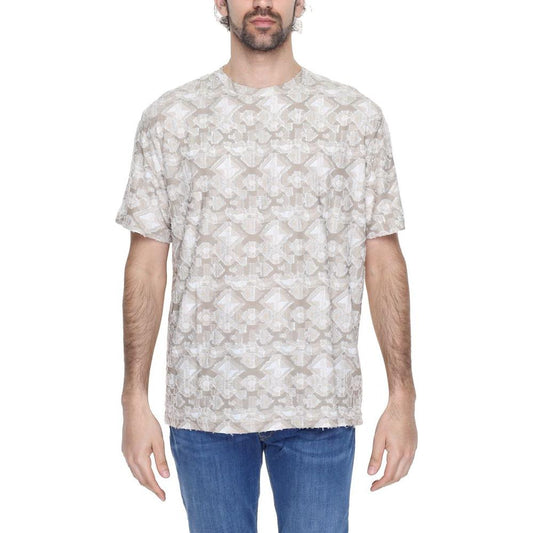 Antony Morato men's beige polyester t-shirt, spring/summer collection, featuring a stylish pattern, made of 60% polyester, 40% viscose.