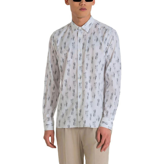 Antony Morato white viscose long sleeve men's shirt, spring/summer collection, with subtle print pattern.
