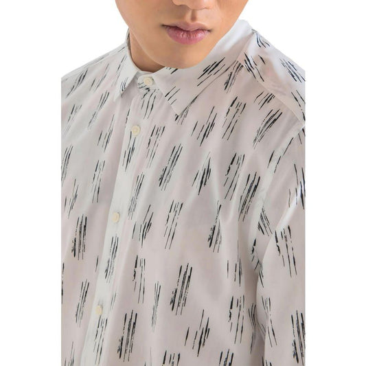 Antony Morato white viscose men's shirt, long sleeve, with abstract pattern, perfect for spring/summer collection.