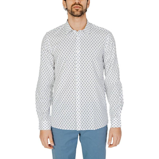 Antony Morato white viscose men's long sleeve shirt, ideal for spring/summer, composed of 50% viscose and 50% cotton