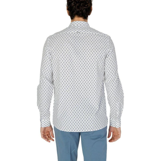 Back view of a men's Antony Morato white viscose and cotton long-sleeve shirt from the Spring/Summer collection.