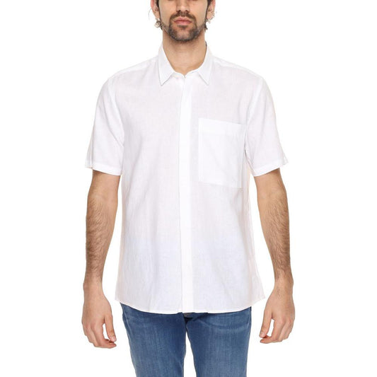 Antony Morato men's white linen shirt, short sleeves, perfect for spring/summer, made of 55% linen and 45% viscose.