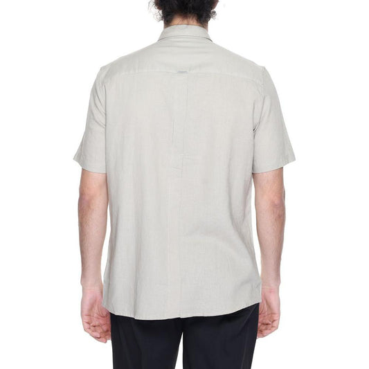 Antony Morato beige short sleeve linen shirt, men's spring/summer collection, back view, light and breathable fabric, 55% linen, 45% viscose