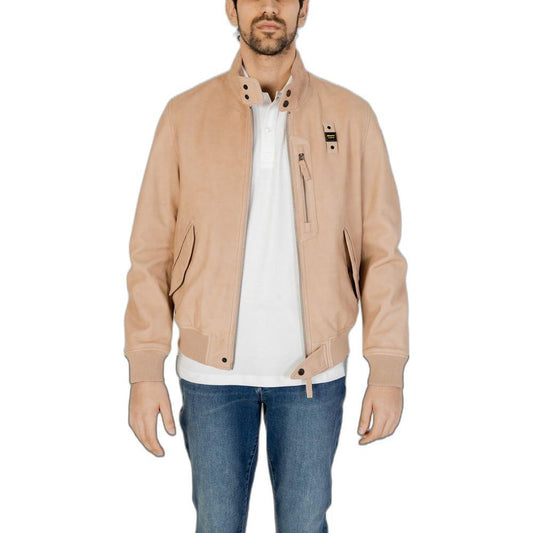 Men's Blauer beige leather jacket, spring/summer collection, 100% leather composition.