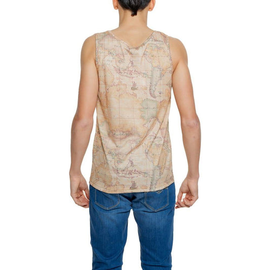 Back view of Alviero Martini Prima Classe men's beige polyester tank top from spring/summer collection, featuring a map design.