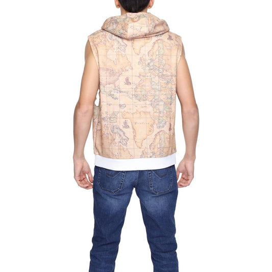 Back view of Alviero Martini Prima Classe beige polyester men's hoodie with map design, part of the spring/summer collection
