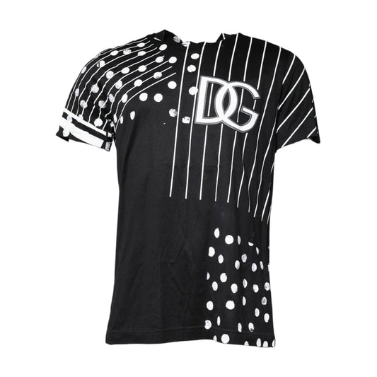 Dolce & Gabbana Black Cotton Polka Dots Round Neck T-shirt