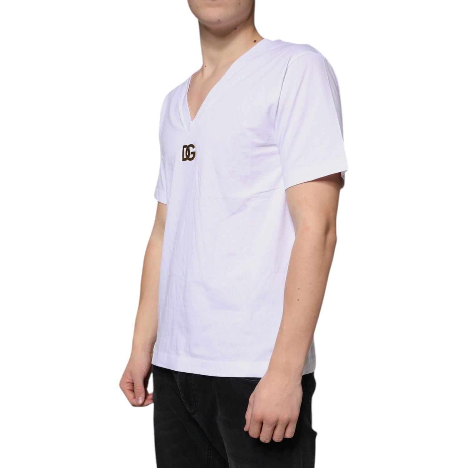 Dolce & Gabbana White Logo Cotton Vneck Short Sleeve T-shirt