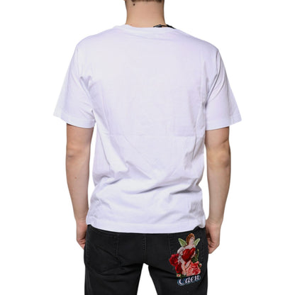 Dolce & Gabbana White Logo Cotton Vneck Short Sleeve T-shirt