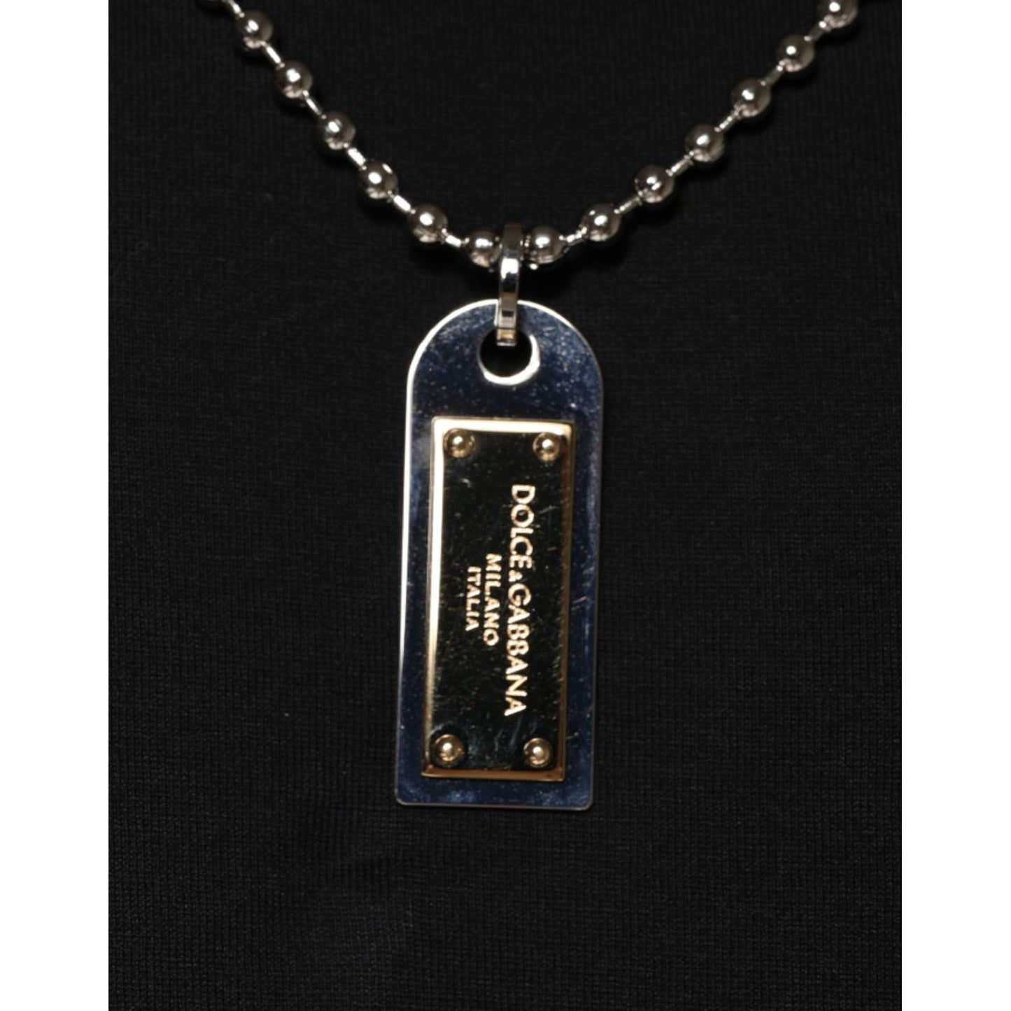 Dolce & Gabbana Black Cotton Necklace Embellished T-shirt TSH87060-44