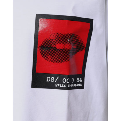Dolce & Gabbana White Red Lips Print Cotton T-shirt