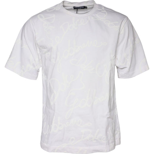 Dolce & Gabbana White Logo Print Cotton Crew Neck T-shirt