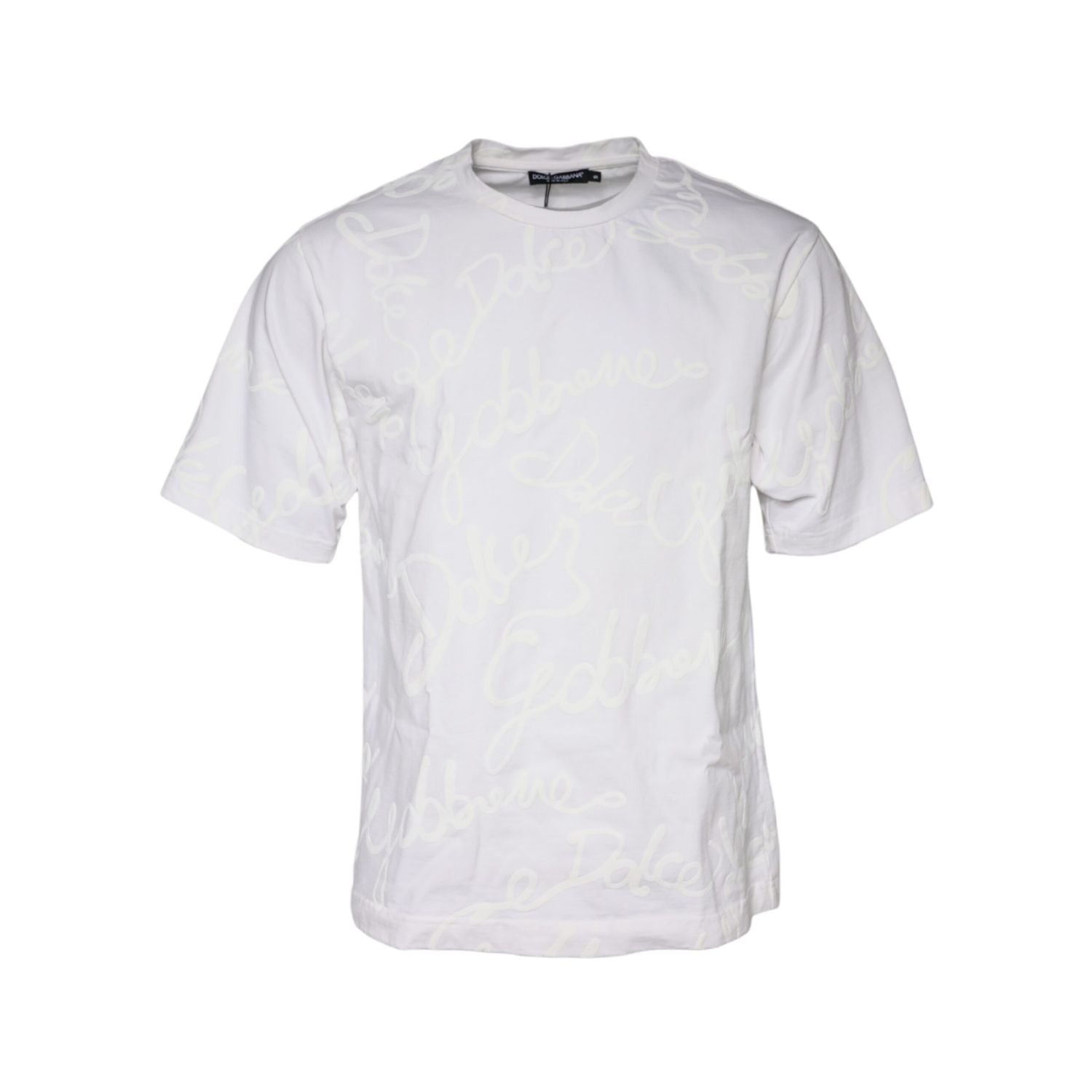 Dolce & Gabbana White Logo Print Cotton Crew Neck T-shirt