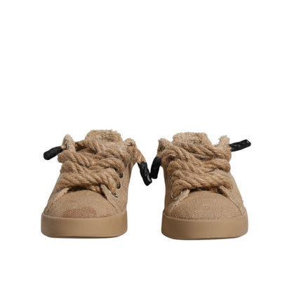 Dolce & Gabbana Brown Jute Fabric Low Top Men Sneakers Shoes
