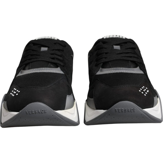 Versace Black Leather Neoprene Chunky Low Top Sneakers Squalo Shoes MV6396-42
