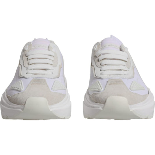 Dolce & Gabbana Daymaster white leather low-top sneakers with rubber sole and logo details, front view