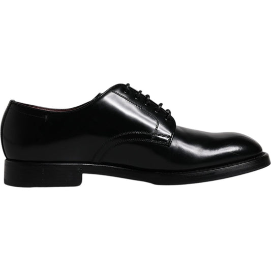Dolce & Gabbana black leather lace-up men's derby formal shoe, elegant design, calf leather, made in Italy, exclusive craftsmanship.