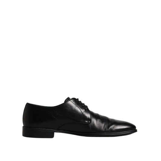 Dolce & Gabbana Black Leather Lace Up Men Derby Formal Shoes