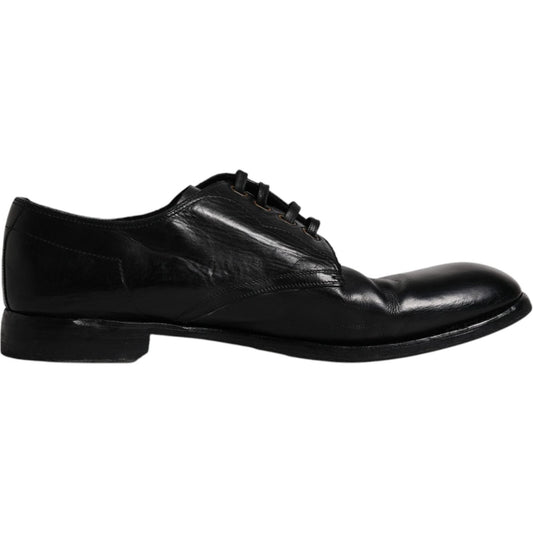 Dolce & Gabbana black leather derby men's dress shoe, formal Italian craftsmanship, side profile