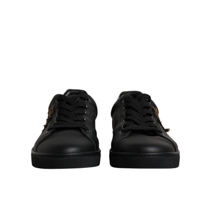 Dolce & Gabbana Black Leather London Heart Men Sneakers Shoes