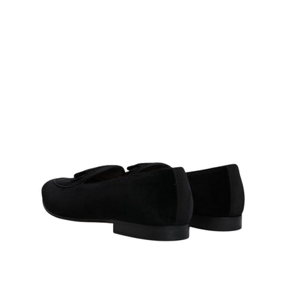 Dolce & Gabbana Black Velvet Loafers Formal Men Dress Shoes