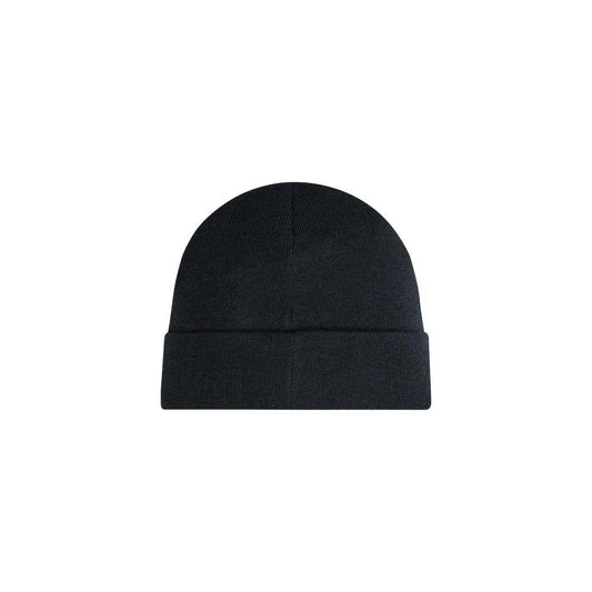 Black beanie hat with minimalist design, ideal for casual and stylish outfits.