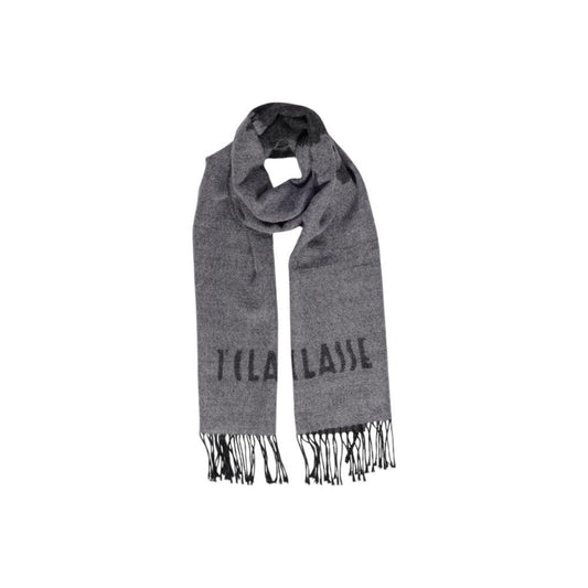 Alviero Martini Prima Classe gray polyacrylic women's scarf for fall/winter with fringe detail.