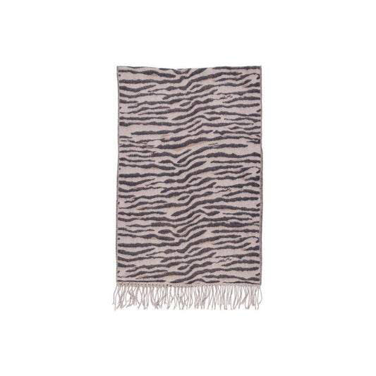 Pieces Beige Acrylic Scarf with fringe, featuring a chic animal print design made from 50% acrylic and 50% recycled polyester, sustainable fashion.
