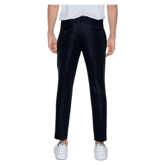 Back view of Antony Morato black linen men's suit trousers, part of the spring/summer collection, featuring 52% linen and 48% viscose.