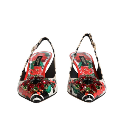 Dolce & Gabbana Multicolor Leather Crystal Heels Slingback Shoes
