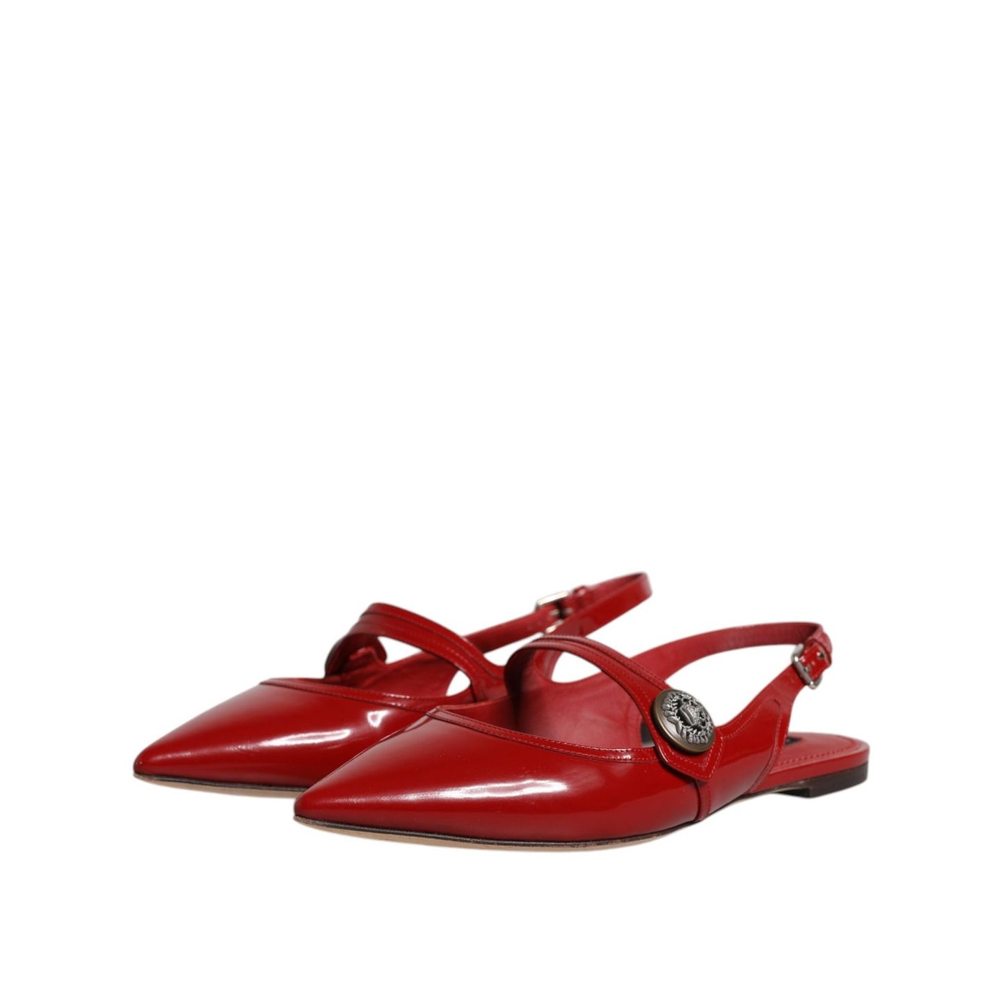 Dolce & Gabbana Red Leather Slingback Flats Sandals Shoes