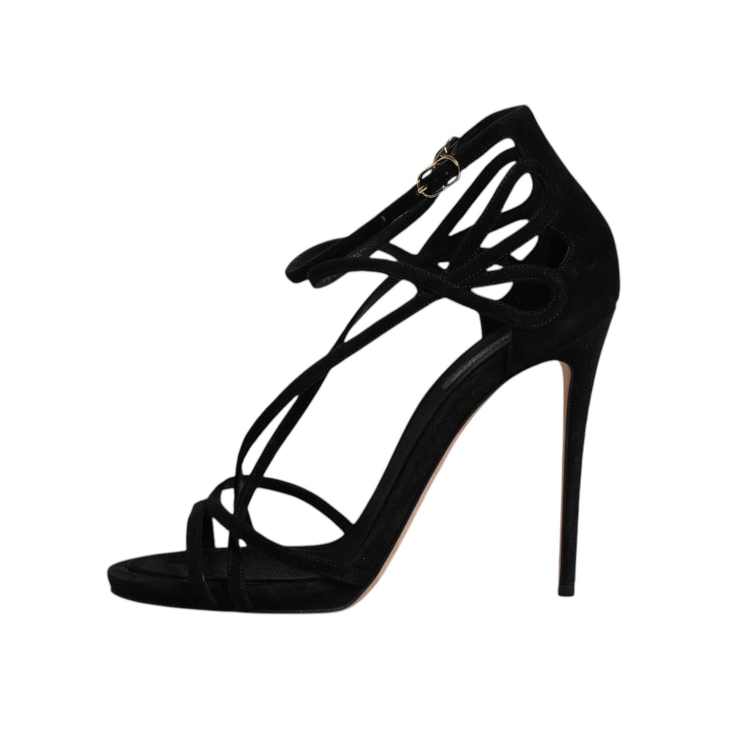 Dolce & Gabbana Black Suede Ankle Strap Heels Sandals Shoes