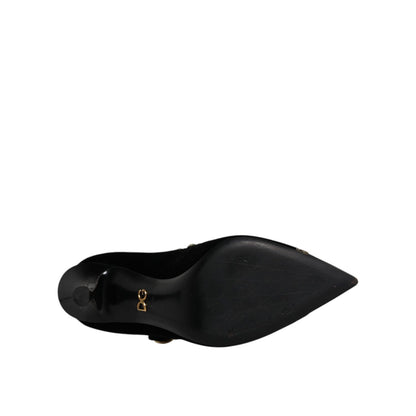 Dolce & Gabbana Black Velvet Gold Mary Janes Pumps Shoes