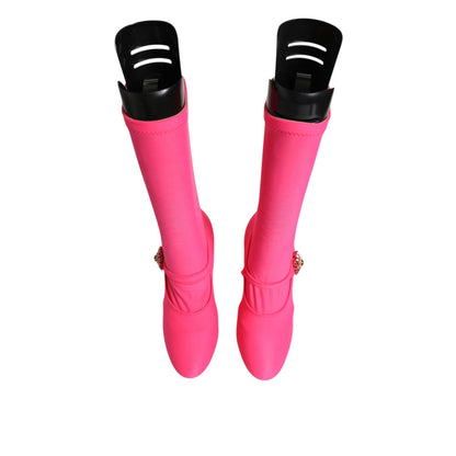 Dolce & Gabbana Pink Nylon Crystal Vally High Boots Shoes