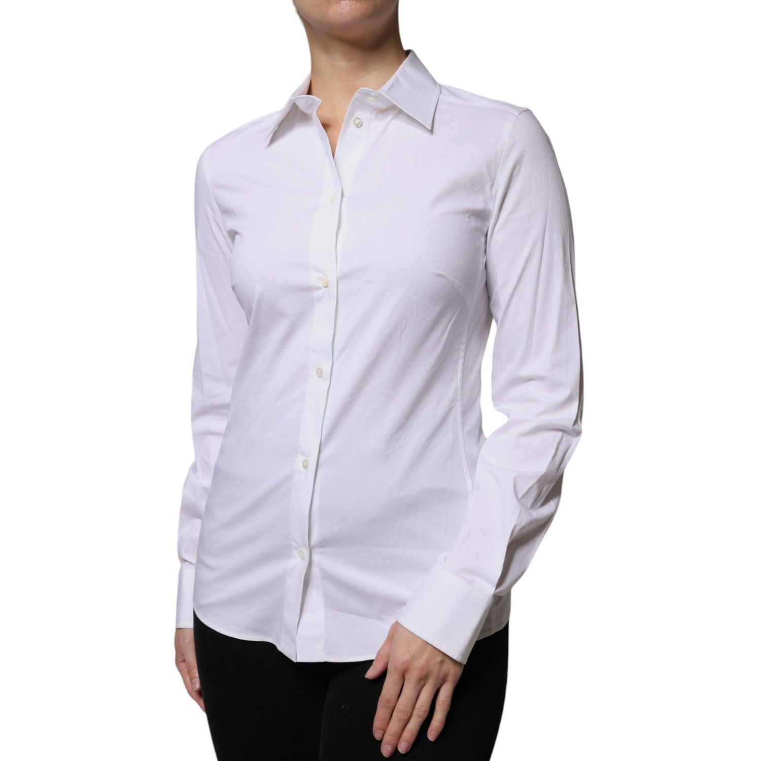 Dolce & Gabbana White Cotton Collared Long Sleeves Shirt Top