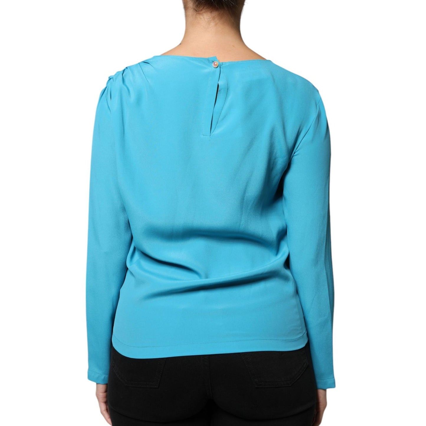 Boutique Moschino Blue Round Neckline Long Sleeves Blouse Top