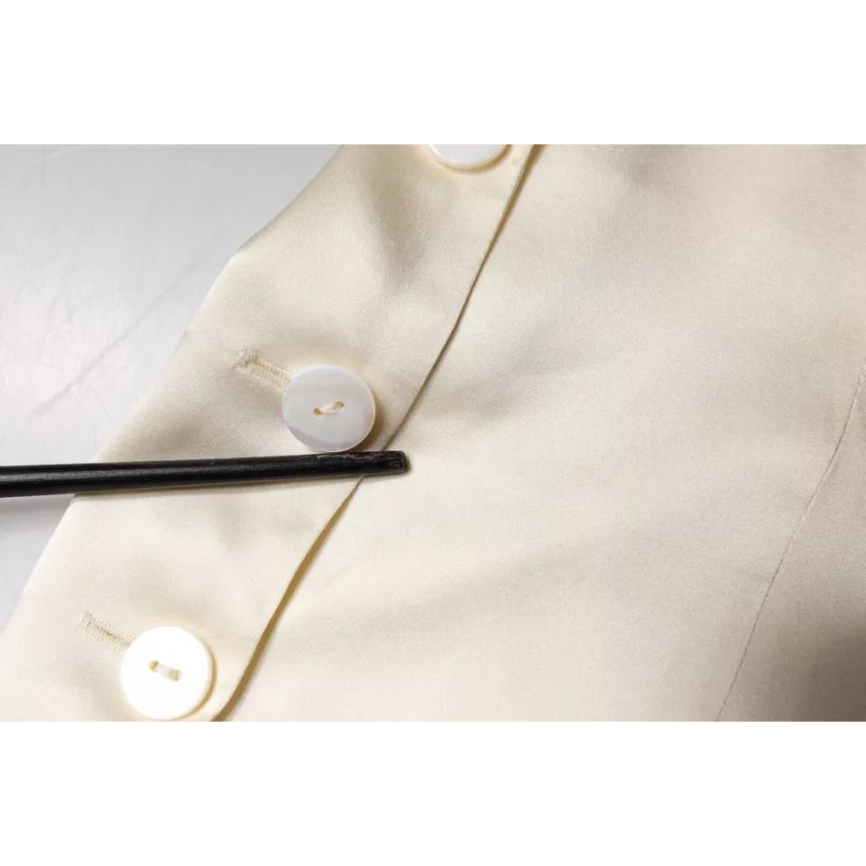 L'Autre Chose Off White Silk Sleeveless Buttoned Halter Top