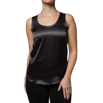 Brunello Cucinelli Black Silk Blend Sleeveless Tank Top