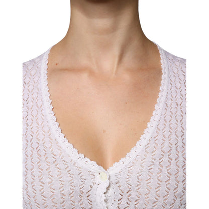 Dolce & Gabbana White Silk Button Down Cardigan Sweater