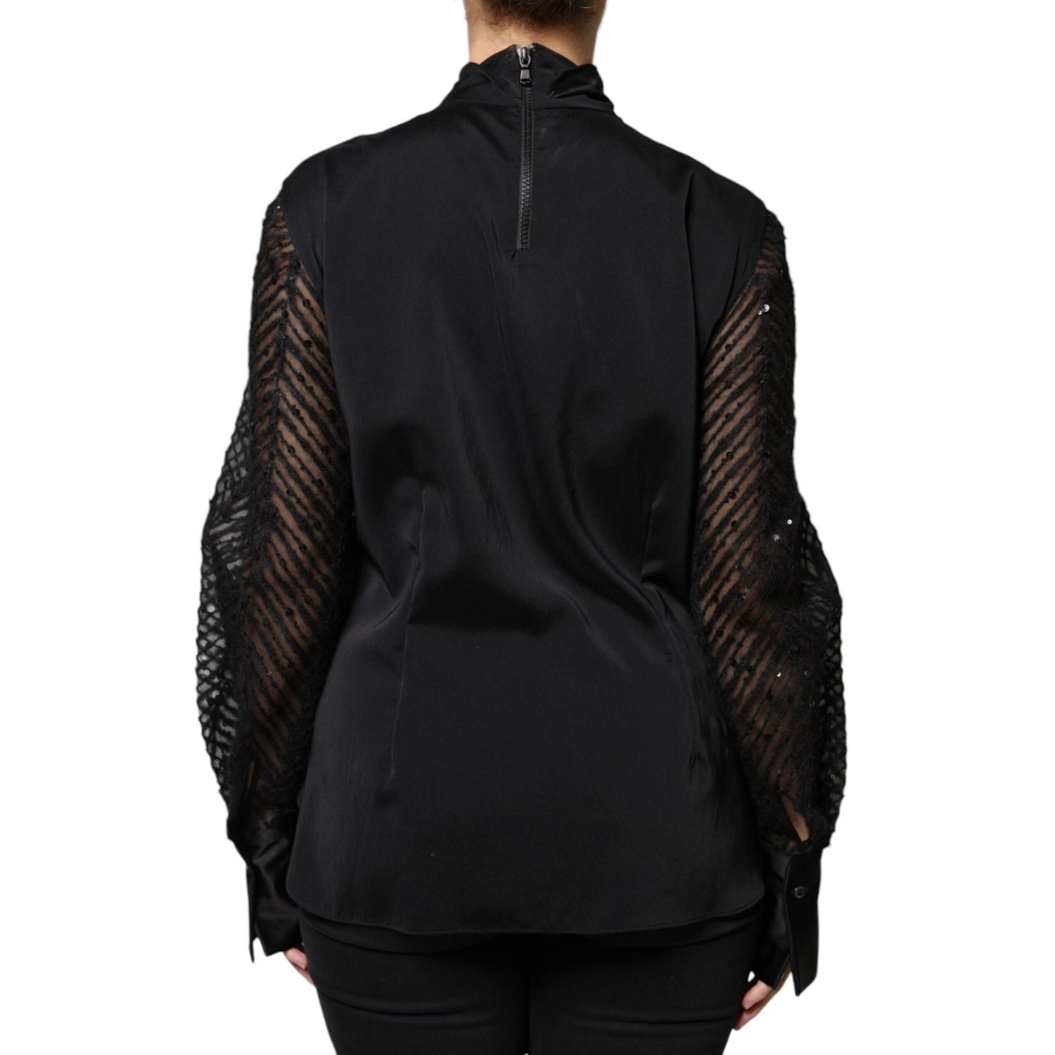 Brunello Cucinelli Black Silk Blend Long Sleeves Blouse Top