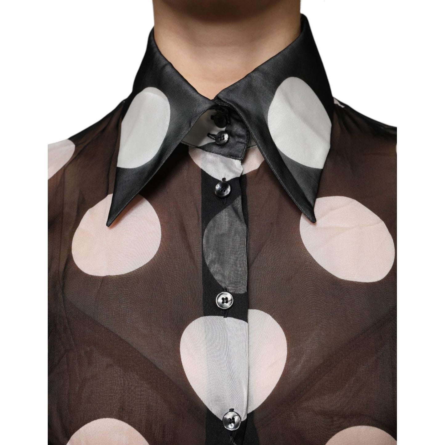 Dolce & Gabbana Black White Polka Dots Silk Long Sleeves Top