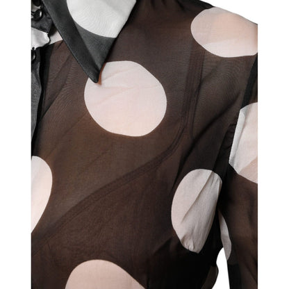 Dolce & Gabbana Black White Polka Dots Silk Long Sleeves Top