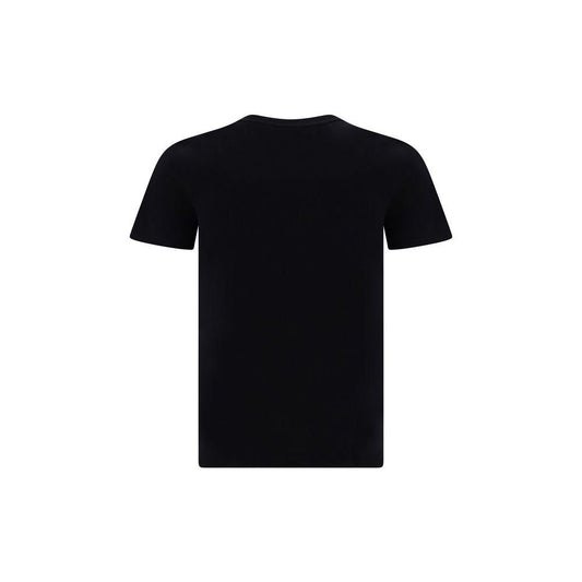 Back view of a black Saint Laurent cotton T-shirt with ribbed crew neck and regular fit.