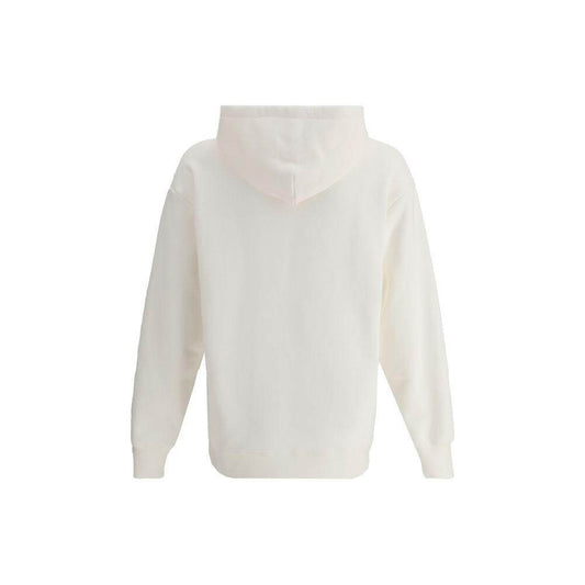Back view of a Valentino cotton hoodie with hood, ribbed cuffs and hem, shown in white. Featuring a regular fit.
