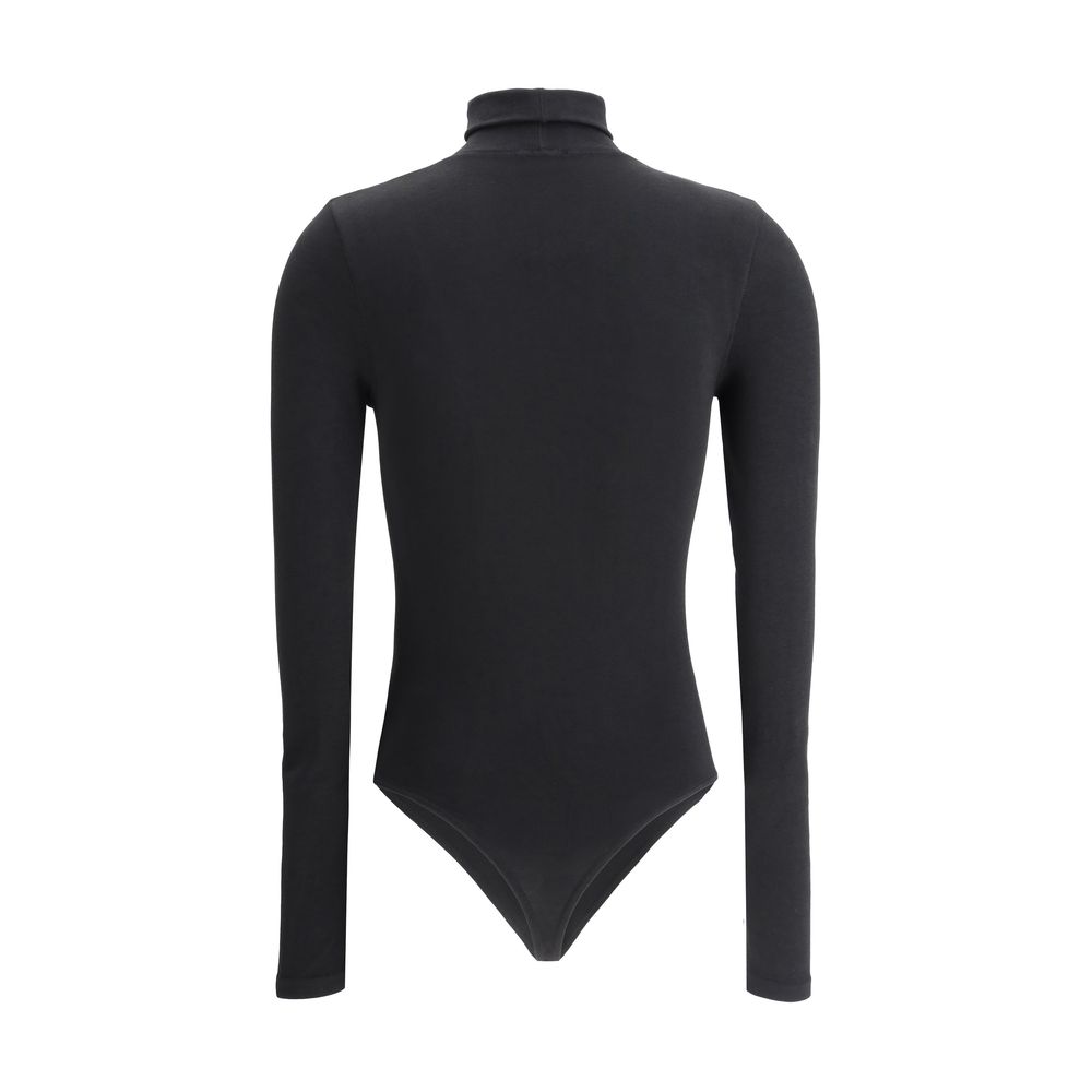 Wolford Black Polyamide Top - Back View, High Neck, Long Sleeves, Slim Fit, Iconic Design with Cotton Blend for AW25 Season Fashion.