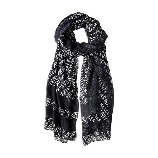 Armani Exchange black modal scarf with white text, featuring a soft, lightweight design for elegant and casual wear.