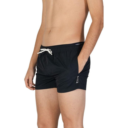 Hamaki-Ho black polyester men's swimwear for fall/winter collection, featuring comfortable fit and adjustable drawstring.