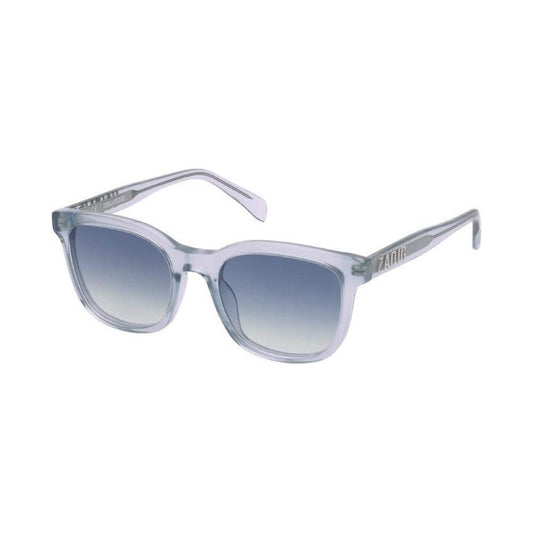 Zadig & Voltaire blue acetate unisex sunglasses with square frame, gradient lenses, and logo on temples, 52/20/140 mm dimensions.