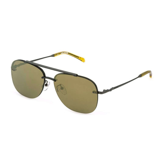 Zadig & Voltaire yellow metal sunglasses with brown gradient lenses, model SZV277, featuring dimensions 60/14/140 mm.